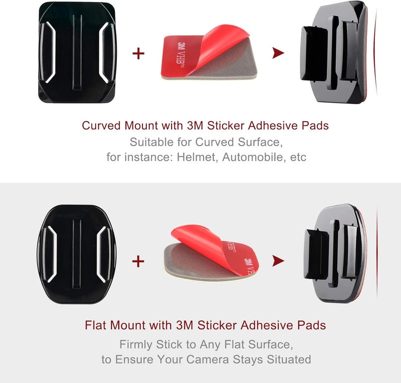 HSU Helmet Adhesive Sticky Mounts, Flat + Curved 3M Adhesive Mounts Compatible with GoPro Hero 13/12/11/10/9/8/7/6/5 AKASO Campark DJI Osmo Action 4/3 and Other Action Cameras (8 Pack) - Image 4